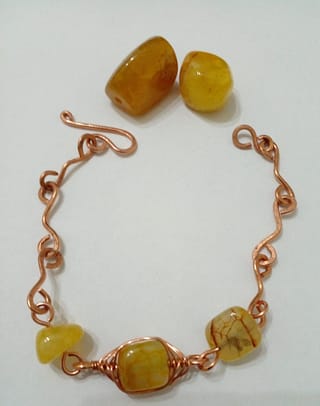 Gioielli in rame con vetro Bracciale in rame con perle in vetro colore ambra